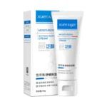 Facial redness repair cream in a bathroom setting, near a sink and mirror.
