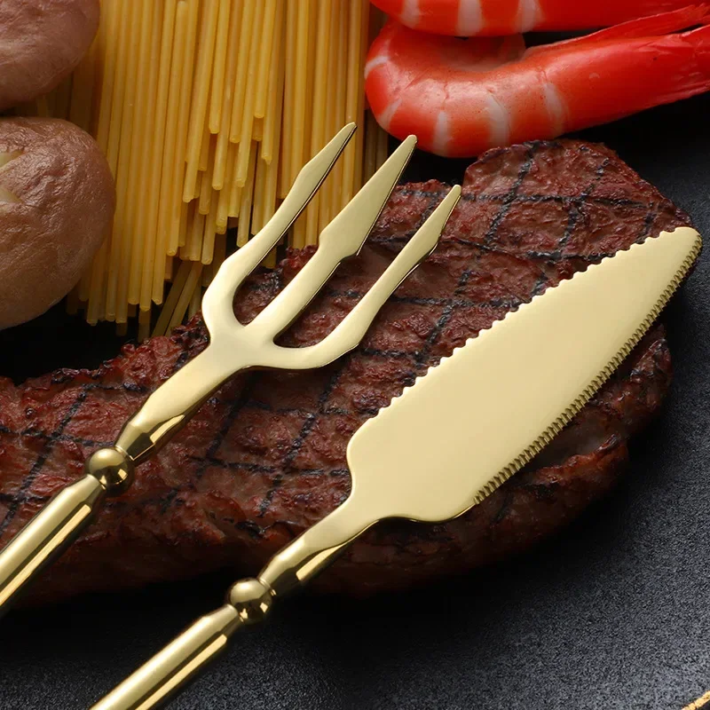 4pcs Upscale Cutlery Set 304 Stainless Steel Spoon and Fork Set Household Trident Kitchen Utensil Western Dinnerware Home Decor