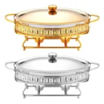 Stainless Steel Glass Serving Dish hot pot small chafing dish Food Warmer Buffet Luxury Golden Oval Hotel Wedding Chafing Dish - Image 3