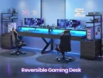 55" Gaming Desk with 6 Drawers, Corner Gaming Desk with Storage & LED Lights, Reversible PC Desk with Power Outlet,,