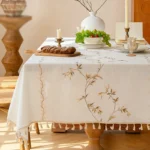 Nordic Cotton Linen Fabric Rectangular Tablecloth Dust Proof Table Cover Small Fresh Waterproof Embroidered Dining