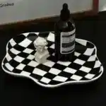 Ceramic Tray Checkerboard Jewelry Storage Plate Ring Earing Dessert Plate Home Decoration Retro Desk Organizer Kitchen