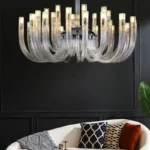 Art Deco Design Elegant Lighting Fixture Luxury Crystal Chandelier Hanging Geometric Hollow Glass Chandelier Ceiling Light