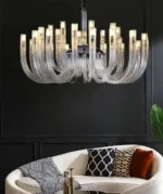 Art Deco Design Elegant Lighting Fixture Luxury Crystal Chandelier Hanging Geometric Hollow Glass Chandelier Ceiling Light