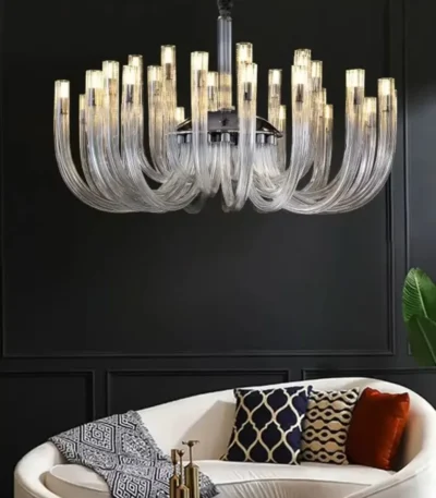 Art Deco Design Elegant Lighting Fixture Luxury Crystal Chandelier Hanging Geometric Hollow Glass Chandelier Ceiling Light