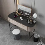 Goldoma Minimalist Stone Tabletop Dresser with Storage & Mirror – side view