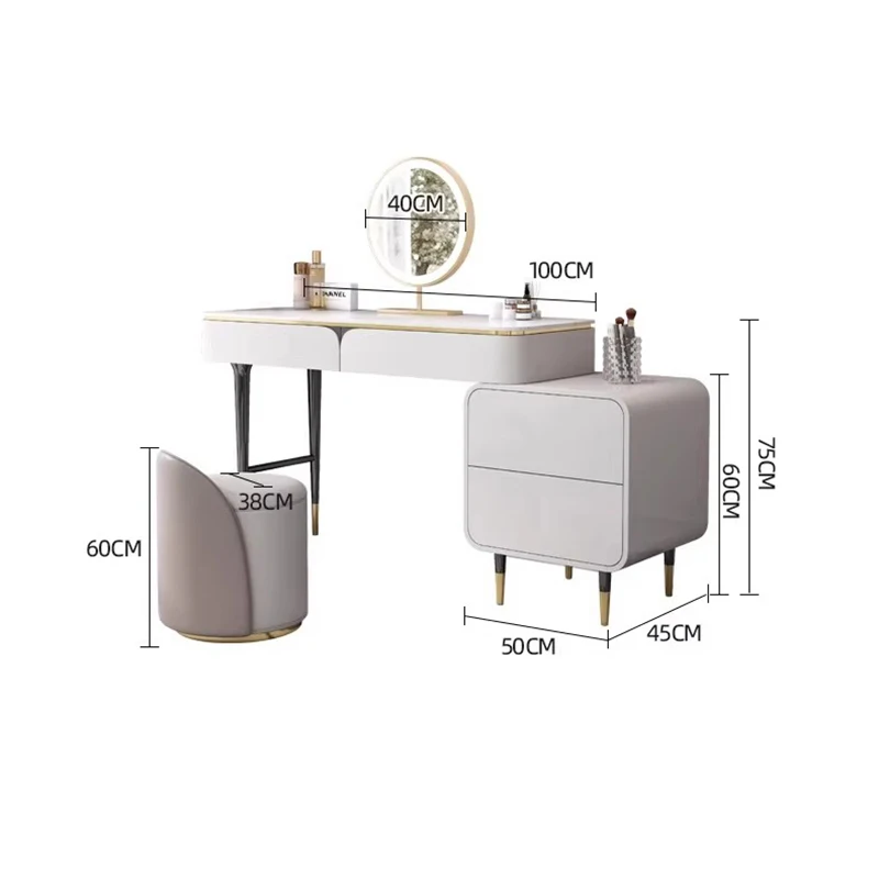Goldoma Modern Vanity Table with Mirror and Stool