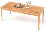 Wooden Outdoor Dining Table for 8, 79 x 35 Rectangular Acacia Wood Slatted Patio Table w/Umbrella Hole, Outdoor Bistro Table