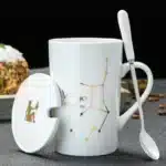 12 Constellations 420 Ml Ceramic Mugs Creative Mugs With Spoon Lid Black Mug New Bone China Coffee Cup Drinkware Couples