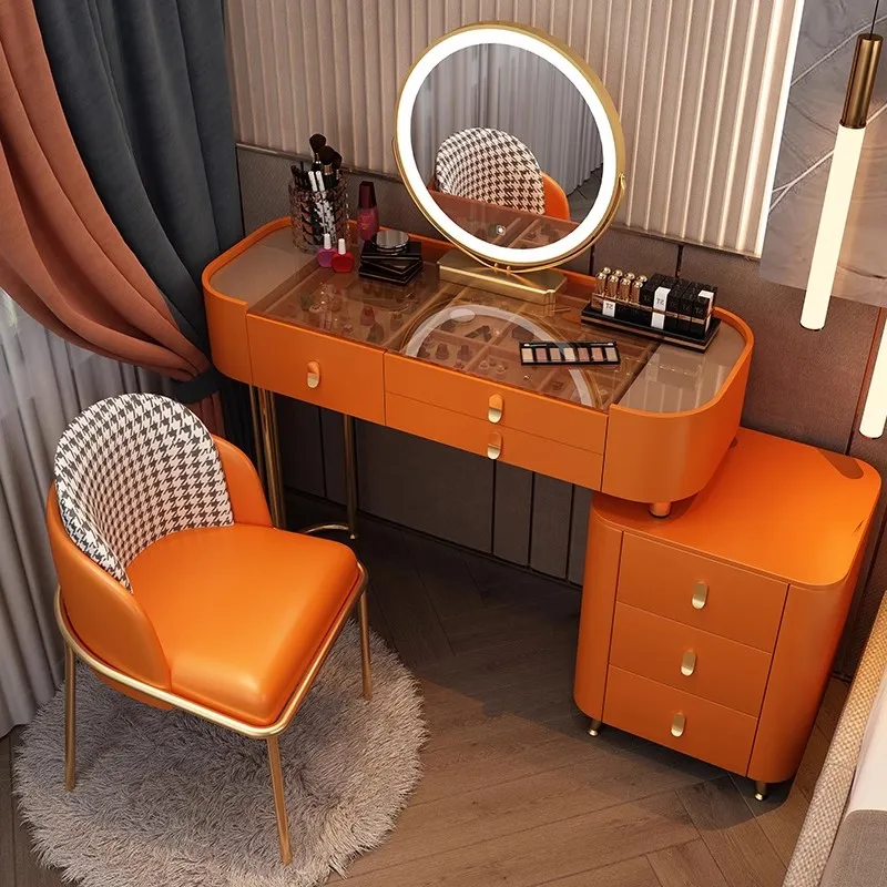 S5a540c8395c94eacae04df52b3008607w.webp Modern dressing table with mirror and stool in a minimalist bedroom setup