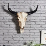Creative 3D Longhorn Cow Skull Head Ornament Wall Hanging Resin Animal Statue Crafts Home Office Decor Retro Bull Skull