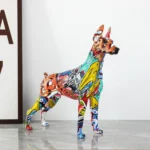 Simple Creative Pet Handle Graffiti Color Doberman Dog Statue Decorations Home Entrance Wine Cabinet Office Decor Resin