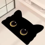 Cute Black Cat Shaped Quick-Dry Diatomaceous Earth Bath Mat Funny Cat Lovers Soft Diatom Mud Absorbent Floor Mat – angled