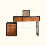 Goldoma ash wood dressing table with mirror and six drawers in a bedroom setting