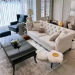 Minimalist coffee table with metal frame in a modern living room setting, Goldoma