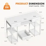 JHK 48 Inch Computer Gaming Desk with Fabric Drawers Storage Shelves Metal Frame Adjustable Feet Table For Bedroom Home