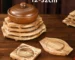 Heat resistant placemats with wooden trivet protecting table from hot stone pot