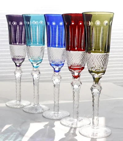 Crystal Flute Champagne Glasses Multicolor Wine Glass Cup Handmade Hand Carved Edo Kiriko Wedding Gift With Gift Box 1PC