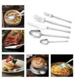 Goldoma stainless steel cutlery set with hammer pattern handles on a wooden table