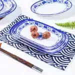 Melamine Chinese Style Blue and White Porcelain Tableware Creative Oval Dinner Plate – close-up detail