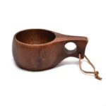 E5BB Finland Kuksa Portable Coffee Mug Acacia-Wood Handle Cowhide Rope Hook Juice Cup