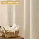 Linen Shower Curtain Beige Boho Farmhouse Shower Curtains for Bathroom Natural Cloth Cotton Fabric Liner Cream – top view