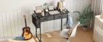 JHK Modern Office Computer Desk 32 Inch with Fabric Storage Drawers Space Side Bag Metal Frame Adjustable Feet For Home PC