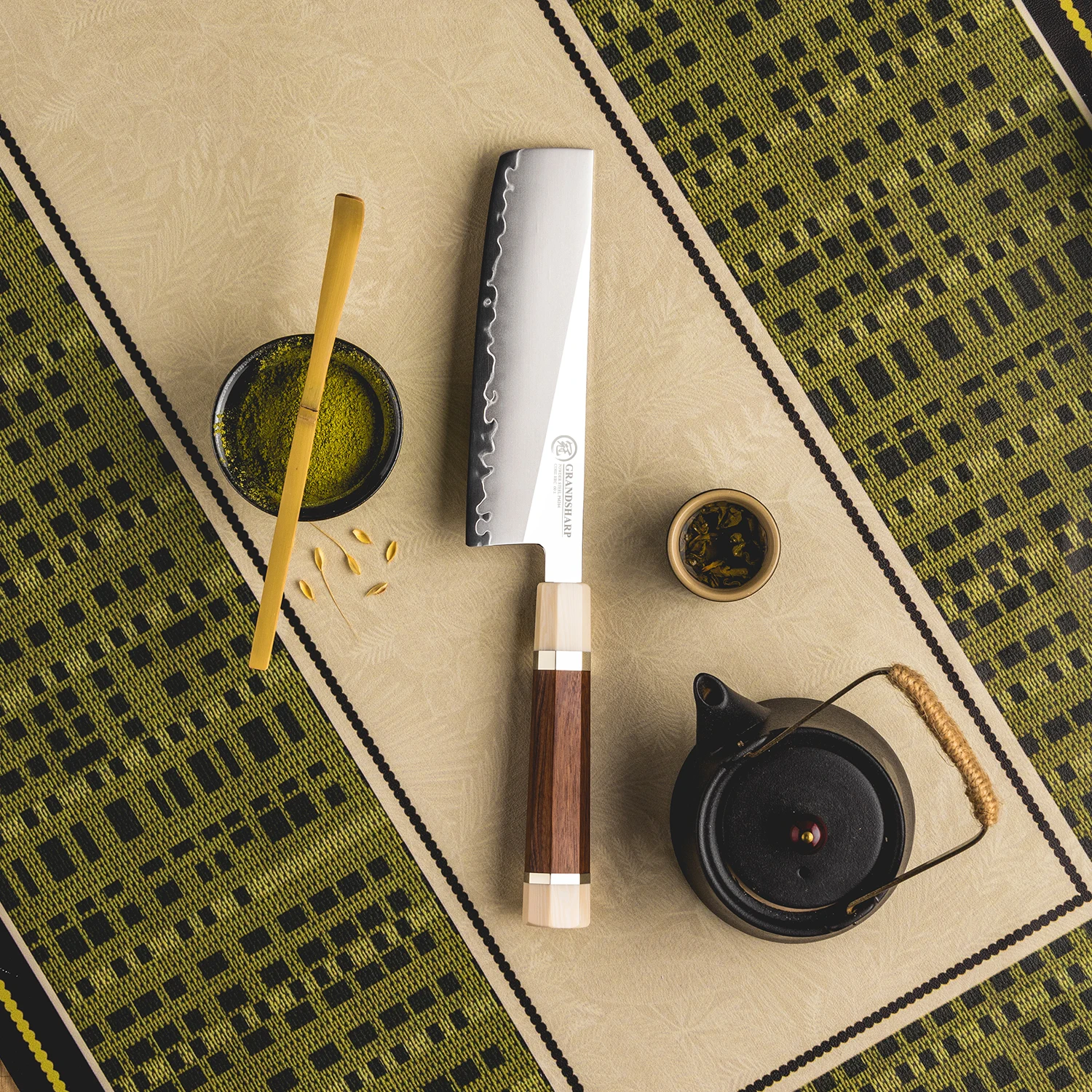 Grandsharp Professional 6.5''Nakiri Knife PM204 Steel Core 3 Layer Composite with Mkuruti Wood Handle Japanese Style Chef Knife