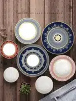 European Geometric Pattern Ceramic Dinner Plate Restaurant Hotel Tableware Bone China Dishes Steak Pasta Plate Kitchen