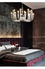 Art Deco Design Elegant Lighting Fixture Luxury Crystal Chandelier Hanging Geometric Hollow Glass Chandelier Ceiling Light