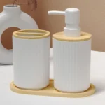 2pcs/set black bathroom accessories set, hands soap dispenser and toothbrush cup set, used for bathroom necessities – top
