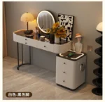 Modern dressing table with mirror and two drawers in white painted finish for bedroom use