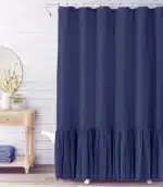 Ruffle Shower Curtain for Bathroom Farmhouse Bohemian, Natural Linen Machine Washable with 12 Hooks, 72"*72" – angled view