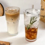 Glass Tumbler, 2-Pack Iced Coffee Cups with Straws, Modern Glass Mug for Cold & Hot Beverages, for Smoothies, Tea, and