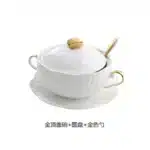 Embossed Ceramic Dessert Soup Bowl White Stew Cup Luxury Gold-plated Exquisite Soup Cup Porridge Bowl Tableware Kitchen