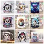 3D cute owl mug 11oz creative coffee mug bird lover friends christmas gift mug home juice cup – side view