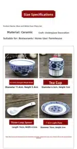 Chinese Sle Cerc Blue And White Dinnerware Set Thiened Bone Bowl Plate Tea Cup Spoon Four-Piece Table Setting – angled view