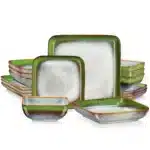 Vancasso Stern Dinner Set Green Square Kiln Change Glaze Tableware 16 Piece Kitchen Dinnerware Ceramic Crockery Set for 4