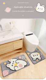 Cute Cartoon Rabbit Bath Mat Set High Quality Flocking Bathroom Non-slip Absorbent Bathroom Rug Shower Room Door Mat Carpet