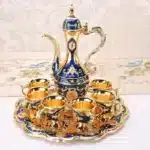 European Style Tea Set 6 Luxury Coffee Cup Vintage Metal Turkish Coffee Pot Set Craft Tea Tray and Teapot for Serving Tea