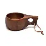 E5BB Finland Kuksa Portable Coffee Mug Acacia-Wood Handle Cowhide Rope Hook Juice Cup – angled view