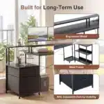 JHK 75IN L-Shaped Computer Desk with Power Outlet and LED Strip 2 Drawers For Study Office Gaming Wood Table Modern Work