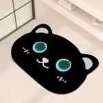 Cute Black Cat Shaped Quick-Dry Diatomaceous Earth Bath Mat Funny Cat Lovers Soft Diatom Mud Absorbent Floor Mat – close-up