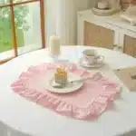 6Pcs 100% Cotton Scalloped Round Placemat with Ruffle Washable Table Mats for Kitchen Dining Holiday Gatherings Decor – in a
