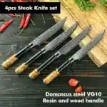 Amber 67-layer Damascus Steel 4pcs 5-inch Steak Kitchen Knife Set kitchen tool Resin with burl wood Handle Sharp Tools