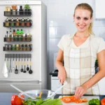 Goldoma magnetic spice rack set of 4 attached to refrigerator with spices
