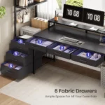 55" Gaming Desk with 6 Drawers, Corner Gaming Desk with Storage & LED Lights, Reversible PC Desk with Power Outlet,,