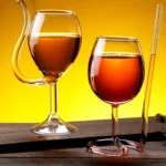 Creative Red Wine Glass Cocktail Whiskey Clear Juice Cup Goblet with Drinking Tube Straw for Wedding Party Home Restaurant