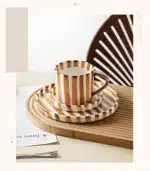 Simple Striped Ceramic Teacup Hotel Café Porcelain Coffee Cup 280ml Office Mug Breakfast Bread Dessert Mug Gift Table
