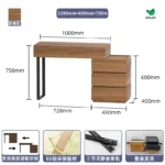 Italian minimalist dressing table with mirror and stool in black finish for bedroom